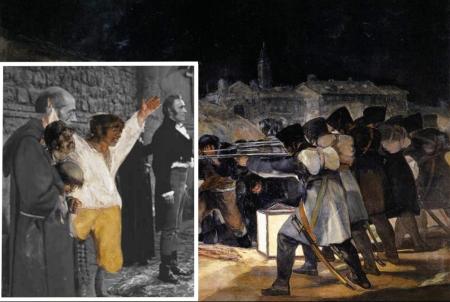 Imagen: Fotomontaje. Los Fusilamientos del 3 de mayo (Goya) y El fantasma de la libertad (Buñuel)