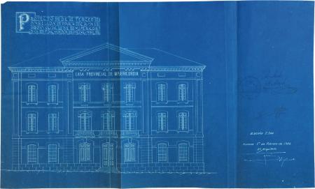 Plano de la fachada principal del tercer pabellón para Casa Provincial de Misericordia. 1926