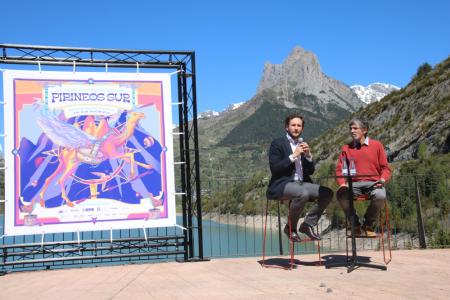 Imagen: Claver y Vinade en la presentación de Pirineos Sur en Lanuza