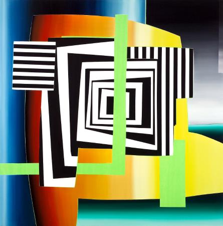 Enrique Larroy. El inquilino delineante, 2005. Óleo sobre lienzo. 200 x 200 cm