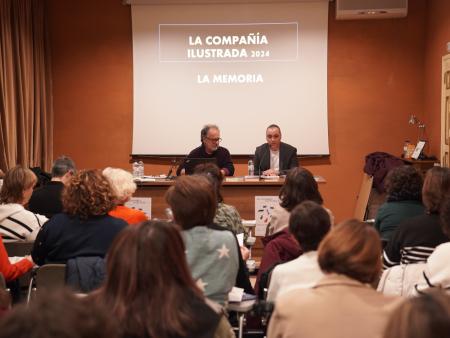 Imagen: Carlos Grassa y Carlos Sampériz en la presentación a las bibliotecas