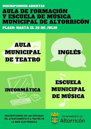 Imagen ABIERTO EL PLAZO DE INSCRIPCIÓN AULA DE FORMACIÓN Y ESCUELA DE MÚSICA...