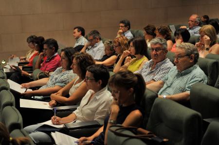 Apertura de la jornada con (de izq. a dcha.) Ángel Dolado, Alfonso Ballestín, José Luis Gállego y Carmen Canfrán.