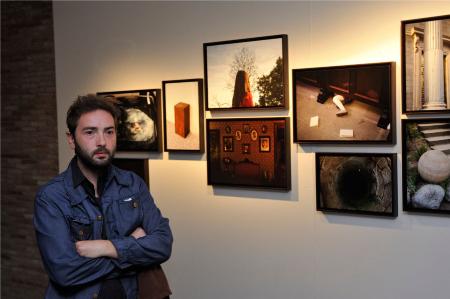 Alva Moca, Berta Fernández, Teresa Luesma y Álvaro Calvo durante la vista a la exposición que se inaugura el próximo viernes.