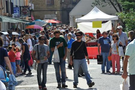 Miguel Gracia en uno de los puestos de la Feria de alternativas rurales del prepirineo. Fotos: P. OTÍN.