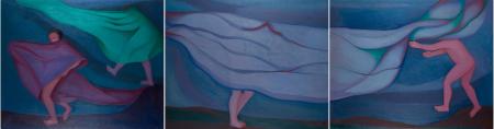 Al viento (tríptico), 2000. Óleo sobre lienzo, 130 x 486 cm