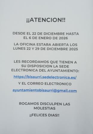 Imagen Horarios Oficina municipal Navidad